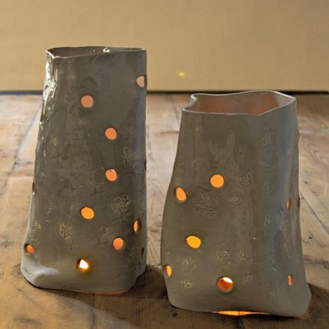 Grey ceramic lamps with paper clay and glaze